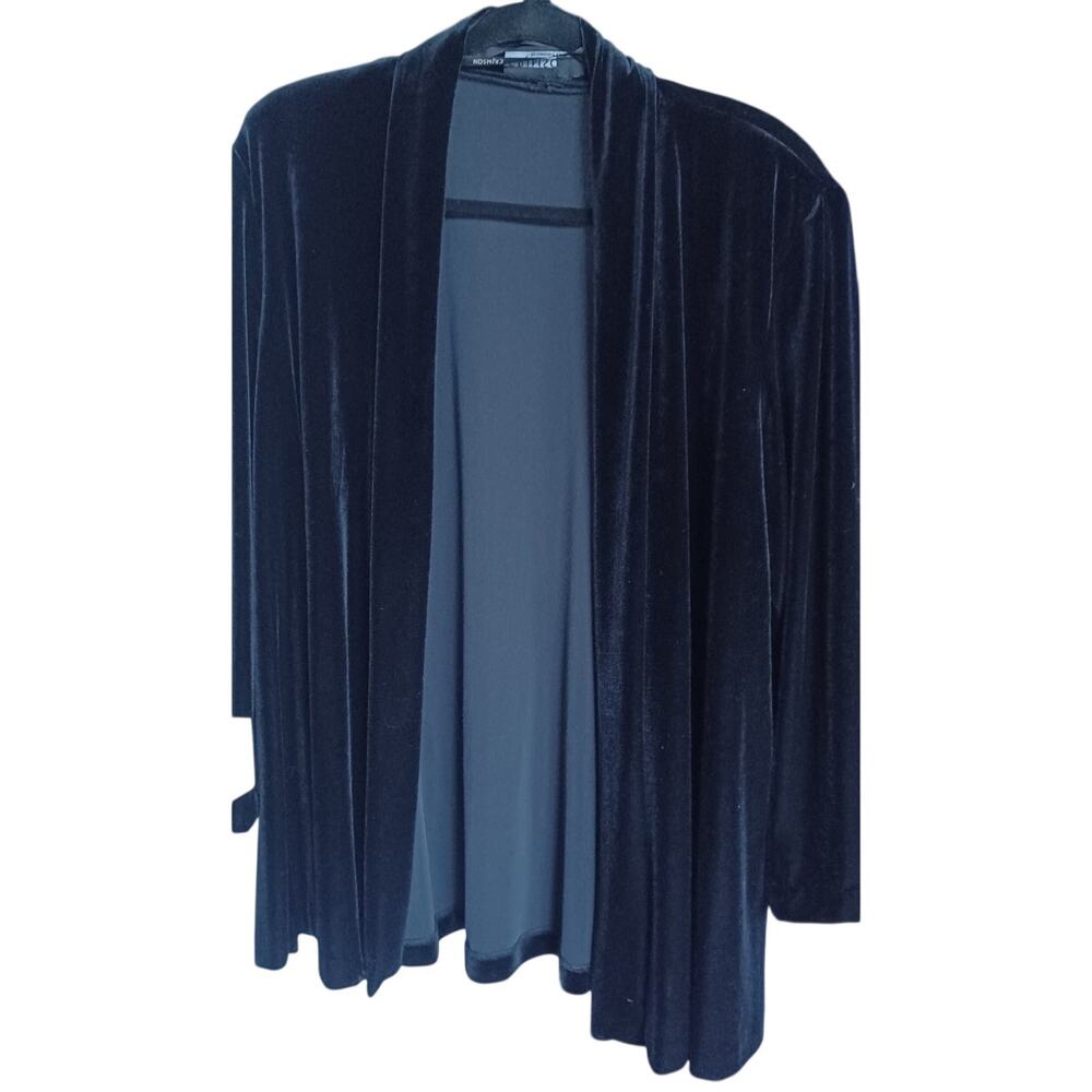 Vintage Crimson by Lawrence Kurtz Black Velvet Open Cardigan Duster Jacket Large